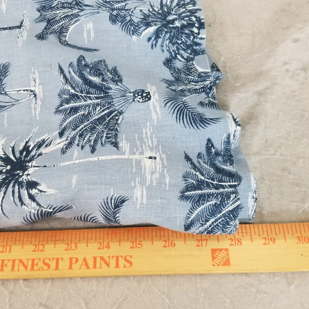 C&C California Button Down Mens M Blue Palm Tree Print 100% Linen Tropical Shirt